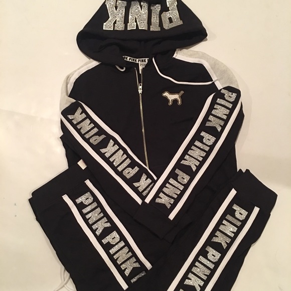 VS PINK BLING Rhinestone Perfect hoodie & pant set - Picture 2 of 7